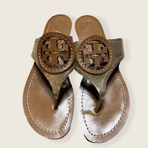 Tory Burch Louisa Tan & Metallic Gold Sandal